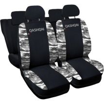 Lupex shop - Coprisedili Auto Compatibili per Qashqai, Made In Italy, anteriori e posteriori con copri poggiatesta incluso, tessuto poliestere, Nero
