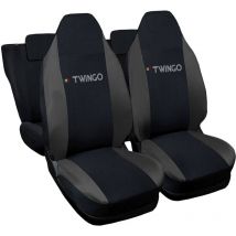 Lupex shop - Coprisedili Auto Compatibili per Twingo, Made In Italy, anteriori con copri poggiatesta incluso, e posteriori , tessuto poliestere, Nero