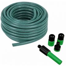 Lupex Shop - Tubo Giardino irrigazione, annaffia giardino, piante, con pompa e 4 accessori attacco rapido, in pvc, lunghezza 10 metri