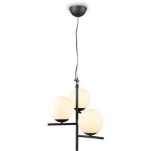 Trio - Lustre Suspension Noir 3 Sphères Eclairage Verre Blanc Pur