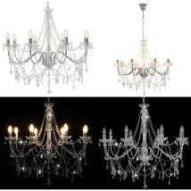 Lustre avec perles Argenté 8 ampoules E14 - lustre - lustres - Home & Living - Argent