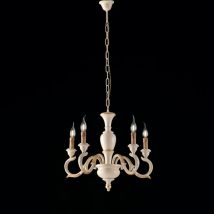 Bonetti Illumina - Fiorenza - Lustre en bois ivoire et feuille d'or 5 lumières 110 - Ø50 - BL172-5-AV