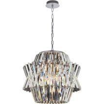 Lustre – 12xE14 – Lustre en cristal – Style glamour, Acier inoxydable, Or satiné, Chrome – CROWN