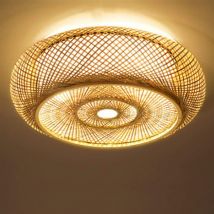 Lustre en bambou tressé à la main Plafonnier en Bambou Lampe Fil de Bambou Naturel Style Pastoral Lampe Suspendue Plafonnier pour Salon Cafétéria Bar