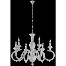 Bonetti Illumina - Fiorenza - Lustre Shabby en bois blanc 6 lumières 125 - Ø91 - BL172-6-BCO