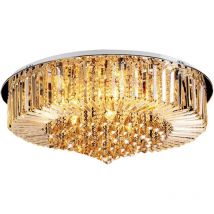 Lustre en cristal - Lustre rond - Plafonnier encastré pour salon, salle à manger, hall d'entrée - Lustre moderne en cristal - Plafonnier en cristal