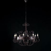 Bonetti Illumina - Baltimore - Lustre en fer laqué noir et rouille 8 lumières 126 - Ø76 - BL183-8-RG