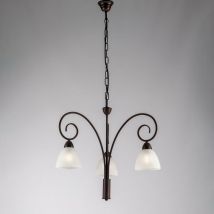 Bonetti Illumina - Lustre en fer Rouille Noir Abat-jour en verre blanc trois lumières 48x h50 cm