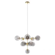 Lustre en métal et verre fumé brillant - 11 globes - D. 61 x H. 144 cm - Doré - SOFIA