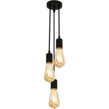 Lustre Industriel et Vintage 3 douilles Suspension Pour salon chambre à coucher salle à manger bureau Bar Café Noir E27 Base - Goeco
