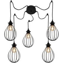 Sampa - Lustre Lampe de plafond suspension design en métal noir 5 spots E27 compatible led