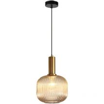 Lustre moderne, douille de suspension en doré avec abat-jour en verre ambré, suspension led