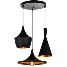 Lustre Suspension 3 Lampes en Disque Noir Suspension Luminaire Décoration pour Restaurant Bar Bar Maison