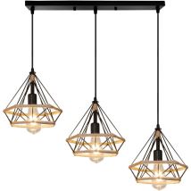 Wottes - Lustre Suspension Vintage en Corde de Chanvre 3 Lampe de Suspension E27 pour Salon Couloir Noir