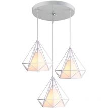 Wottes - Lustre Suspension Cage en Forme Diamant Moderne Lampe Plafonnier Corde Ajustable Luminaire pour Salon Chambre Bar - Blanc