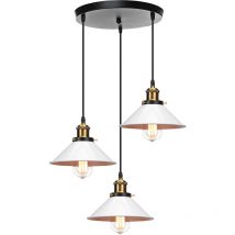 Axhup - Lustre Suspension 3 Tete en Metal E27 22cm Blanc et Noir