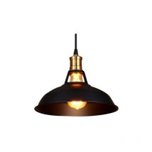 Wottes - Lustre Suspension Industrielle Vintage Luminaire Plafonnier Abat-jour en Métal Lampe à Suspension Ajustable E27 Ø27CM Noir - 1Pcs