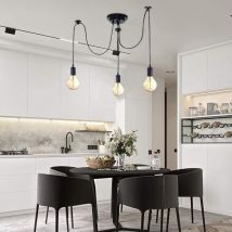 Wottes - Lustre Suspension Araignée diy Ajustable Plafonnier Vintage Industriel E27 pour Salon Chambre Noir 1,5M - 3 Lumières