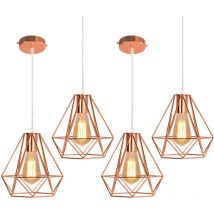 Axhup - Retro Lustre Suspension Industrielle E27 Plafonnier Lampe Abat-jour Forme Diamant Luminaire pour Salon Chambre Couloir Or Rose 4PCS