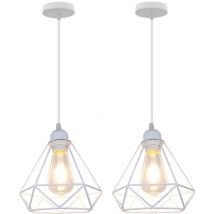 Wottes - E27 Lustre Suspension Industriel Moderne Intérieur Suspension Luminaire Lampe à Suspension Forme Diamant Ø20CM - 2Pcs