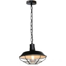 Wottes - Lustre Suspension Industriel Vintage Luminaire Plafonnier Abat-jour Métal Lampe à Suspension Réglable E27 Noir + Blanc Ø26CM - 1Pcs