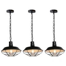 Wottes - Lustre Suspension Industriel Vintage Luminaire Plafonnier Abat-jour Métal Lampe à Suspension Réglable E27 Noir + Blanc Ø26CM - 3Pcs