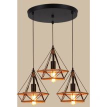 Axhup - Lustre Suspension Industriele Cage Forme Diamant Lampe de Corde de Chanvre en Métal
