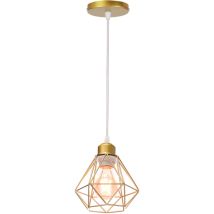 Wottes - E27 Lampe Suspension Vintage Industrielle Luminaire Suspension Cage Éclairage de Plafond en Métal Or Ø16CM - 1Pcs