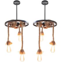 Wottes - Lustre Suspension Industrielle Rétro Suspension Luminaire en Corde de Chanvre Lampe à Suspension Creative diy 3 Lumières E27 Ø35CM Noir