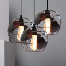 Lustre Suspension Industrielle Vintage Rétro Cage Forme de Globe E27 20cm pour Chambre Salon Noir - Single 3PCS