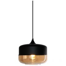 Lustre Suspension en Verre Ambré E27 Noir Plafonnier Luminaire Salle à Manger Chambre Hôtel Noir - 25cm Cylindrique