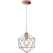 Wottes - Lustre Suspension Métal en Forme Diamant Plafonnier Moderne E27 pour Chambre Salon Bar Rose Ø25CM - 1Pcs