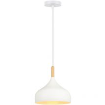 Wottes - Lustre Suspension Moderne E27 Lampe Suspension Métal Bois Suspension Luminaire Ø24CM pour Chambre Cuisine Salon Blanc
