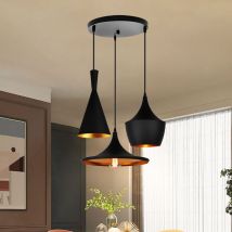 Lustre suspension moderne Métal personnalité créative lampes suspendues rétro chambre décorative 3 lumières - Noir