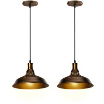 Lustre Suspension Industrielle Rétro Plafonnier en Fer Métal Abat-jour Luminaire 27cm Bronze 2PCS
