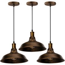 Lustre Suspension Industrielle Rétro Plafonnier en Fer Métal Abat-jour Luminaire 27cm Bronze 3PCS