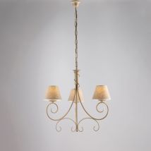 Bonetti Illumina - Lustre Vienna Fer Ivoire, Décor Or Antique, Abat-jour Jute D.13, 3 Lumières D.52 Cm, Déco Douce Et Lumineuse