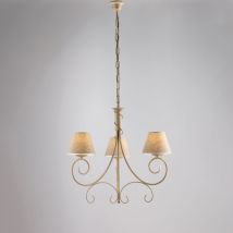 Bonetti Illumina - Lustre Vienna en fer ivoire doré trois lumières abat-jour effet tissu 52x h58 cm