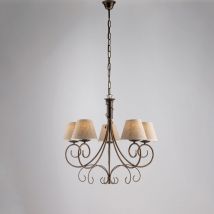Bonetti Illumina - Lustre Vienna or marron cinq lumières abat-jour effet tissu 60x h58 cm