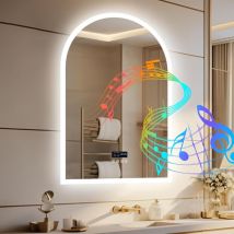 Luvodi - 90x60cm Specchio Bagno Bluetooth Music Digitale con Led Retroilluminato Arco Smart Touch con Data Tempo
