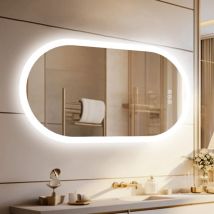 Luvodi - Espejo Baño con Luz Led Ovalado Antivaho Retroiluminado Regulable Inteligente Moderno, 1200 x 600mm