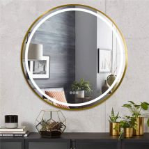 Luvodi - Espejo Baño Luz Led Redondo de Pared Antivaho Decorativo para Lavavo Tocador, 60x60cm Dorado