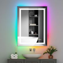 Luvodi Espejo baño de Pared con Luz led rgb Antivaho Rectangular, 800x600mm
