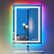Luvodi - Espejo Baño de Pared con Luz led rgb Antivaho Rectangular, 900 x 700mm