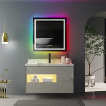80cm Specchio Bagno Led RGB Luce Specchio Bagno Retroilluminato e Frontale Specchio Bagno Touch Specchio Deluxe Quadrato Moderno da Parete