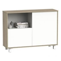 Muebles Pitarch - Lux 2 portes blanches et chênes 112x83x33cm salon
