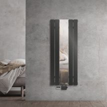 Radiateur de Salle de Bain avec Miroir, 1200x450 mm, Anthracite, Connexion Centrale au Bas, avec Raccord Universel Forme d'Angle et de Passage +