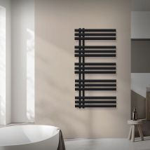 Luxebath - Radiateur Salle de Bain Design Iron em 600x1200 mm, en Acier, Noir Mat, Sèche-Serviette à Panneaux, Porte-Serviettes Chauffant, Raccordé