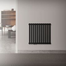 Luxebath - Radiateur de Salle de Bain Horizontal, 640x600 mm, Noir Mat, Connexion Centrale au Bas, Monocouche, Plat, Design Stella, Radiateur
