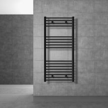 Radiateur de Salle de Bain Design Sahara, 600x1200 mm, Noir Mat, Forme Droit avec Connexion Latérale, Chauffe Porte Serviettes avec Kit de Montage